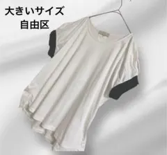 大きいサイズ！自由区　バイカラー　カットソーブラック✖️ホワイトのサムネイル