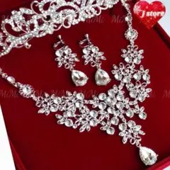 イヤリング・ネックレス2点セット☆ブライダルアクセサリー結婚式花新品