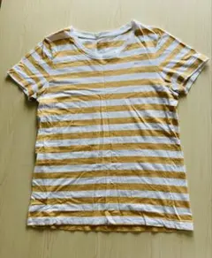 無印良品　イエローストライプ 半袖Tシャツ Lサイズ