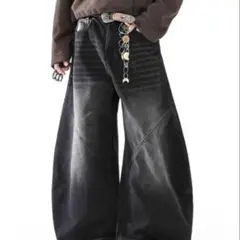 ブラックデニム ワイドレッグパンツ