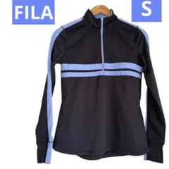 海外古着【FILA 】レディース ハーフジップジャケット S 黒 水色