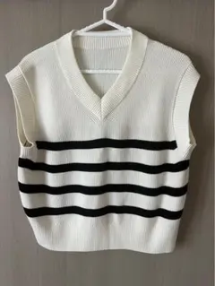 無印　洗える畦編みショート丈Ｖネックベスト　XL