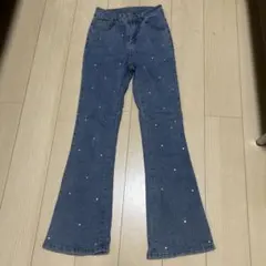 ラインストーン付き フレアデニムパンツ xs