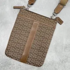 良品✨コーチ ショルダーバッグ キャンバス×レザー ミニシグネチャー チャーム付