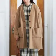 ⚠️ボタンホールに難あり Sunny clouds 縮絨ニットコート ノーカラー