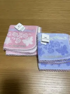 モリハナエ花柄タオルハンカチセット（ピンク・紫）