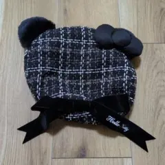USJ ユニバ ハローキティ キティ ツイード ベレー帽　黒
