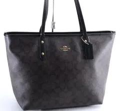 COACH コーチ シグネチャー トートバッグ ダークブラウン レザー PVCのサムネイル