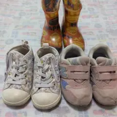 14センチ　CONVERSEラプンツェル柄　New Balanceピンク　長靴