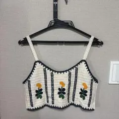 アイボリー 花柄刺繍 ビスチェ