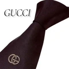 【極美品】GUCCI グッチ ネクタイブラックGGロゴ刺繍 ソリッド シルバー混