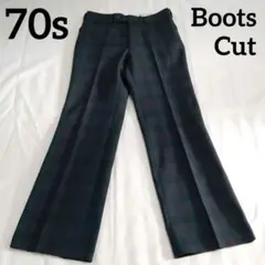 【70s】ビンテージ ブーツカット スラックス チェック柄 グリーン 希少！のサムネイル