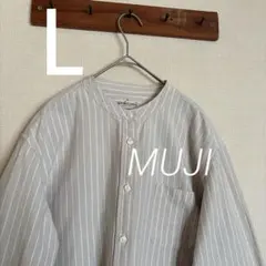 無印良品バンドカラーストライプシャツブラウスLMUJIノーカラースタンドカラー