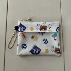 パスケース ミニポーチ ラミネート たぬき 温泉 白 ハンドメイド