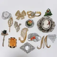 大特価 コサージュ ブローチ 15個 まとめ売り セット 色石 パール 珊瑚