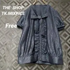 TK.MIXPICE　半袖ブラウス　ドット　リボン　フリル　透け感　ふんわり袖Fのサムネイル