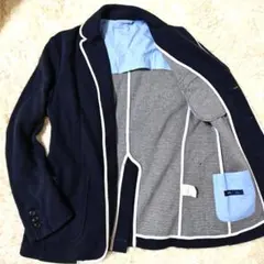 SHIPS テーラードジャケット Lサイズ ネイビー 綿 背抜き 本切羽 ニット