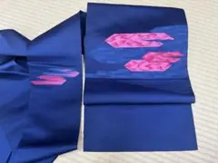 名古屋帯 青系 幾何学模様