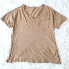 【訳あり】古着グランジアメリカンイーグル ＴシャツＶネック半袖 ブラウンＭ-Lのサムネイル