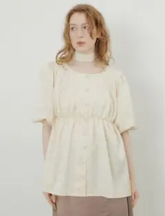 ユアムル　JACQUARDPEPLUM BLOUSE