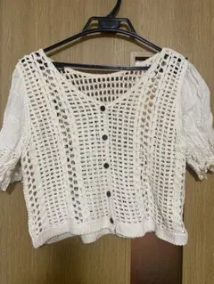 GRLレーススリーブVネック透かし編みニットカーディガン ac1944