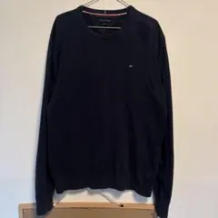 TOMMY HILFIGER ネイビー セーター L 長袖 ニット ロゴ刺繍入り