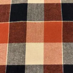 先染め生地（黒×ベージュ×濃オレンジのチェック柄ツイル）
