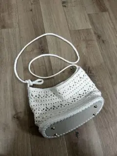 【編み物ハンドメイド】 ショルダーバッグ（ホワイト）
