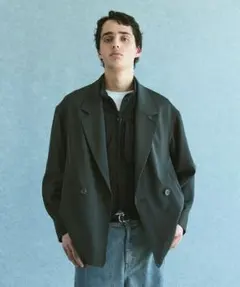 美品★アクアウール　カルゼダブルジャケット　ダークグレー　S