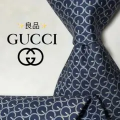【良品】グッチ ロゴ総柄 G柄 ネイビー ホワイト メンズ ネクタイ