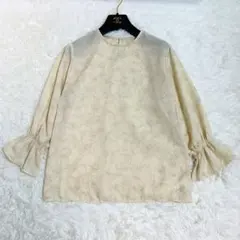 SM2 花柄 シアー ブラウス フリル袖 クリーム色