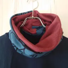 【ハンドメイド】スヌード ネックウォーマー (ブルー×ワイン)