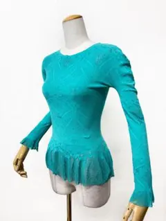 【タカダンス】新品 ノーソーイングニット ターコイズ 社交ダンス トップス044