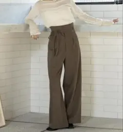 ブラウン ワイドパンツ リボン付き hinari