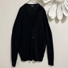 UNIQLO ユニクロ 黒 メリノウールVネックカーディガン L メンズ