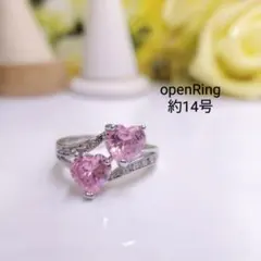 1019番オープンリング 約14号 ピンクハートトルマリンダイヤモンド風リング