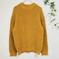 美品✨グリーンレーベルリラクシング【 L】マスタード編み込み長袖ニットセーター