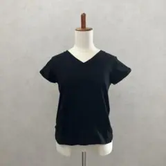 マリードール 凸凹スラブ調 後下り 半袖 合わせVネック Tシャツ 38 M 黒のサムネイル