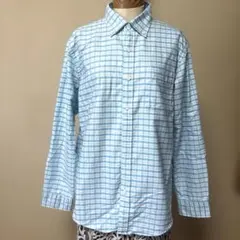 DoCLASSE 水色と白のチェック柄 長袖ボタンダウンシャツ　綿