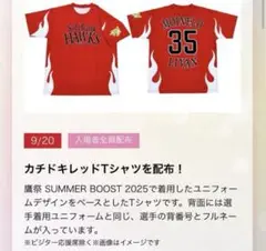 ソフトバンクホークス　カチドキレッド　Tシャツ　有原選手