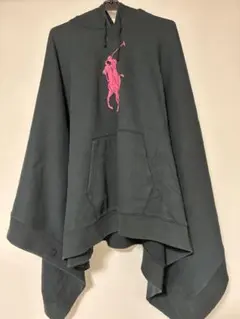 ポロ馬ロゴ フード付きスウェット 黒　ポンチョ