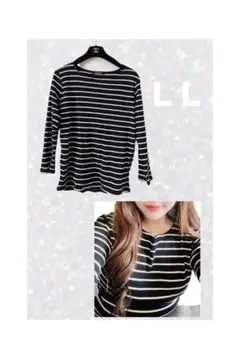 白　黒　ボーダー　トップス　七分袖　♡ＬＬ