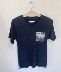 カラーネップポケットTシャツ(ブラック)Mサイズ　半袖　ユニセックス　Vネック