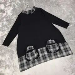 【Takuya】（F）ハイゲージニット チュニック ミニワンピ チェック柄 長袖