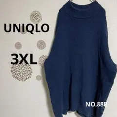 888【ユニクロ】ミドルゲージモックネックセーター　ネイビー　3XL