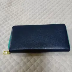 本革長財布 ネイビー×ターコイズ