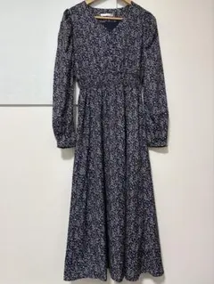 ネイビー 花柄 マキシドレス ワンピース