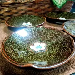 未使用品　有田焼　清山窯　浮花　釉薬斑点　銘々皿　4枚セット