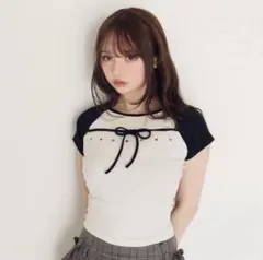 andmary Alma ribbon tops gray - メルカリ