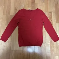 MACPHEE 赤 Vネック　長袖ニット　ピチT ウール100 レディース